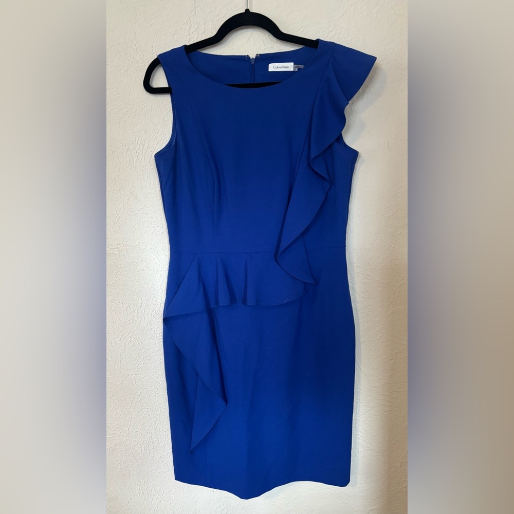 Calvin Klein Ruffle Blue Dress